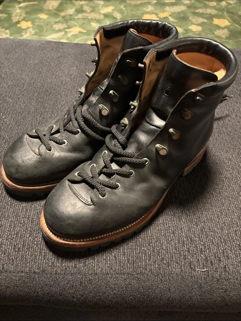 M. Crow Black Leather Men's Lace-Up Work/Hiking Boots with Brown Welt